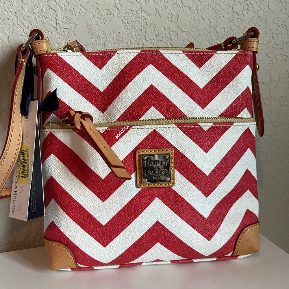 Dooney & Bourke Red and White Chevron Crossbody